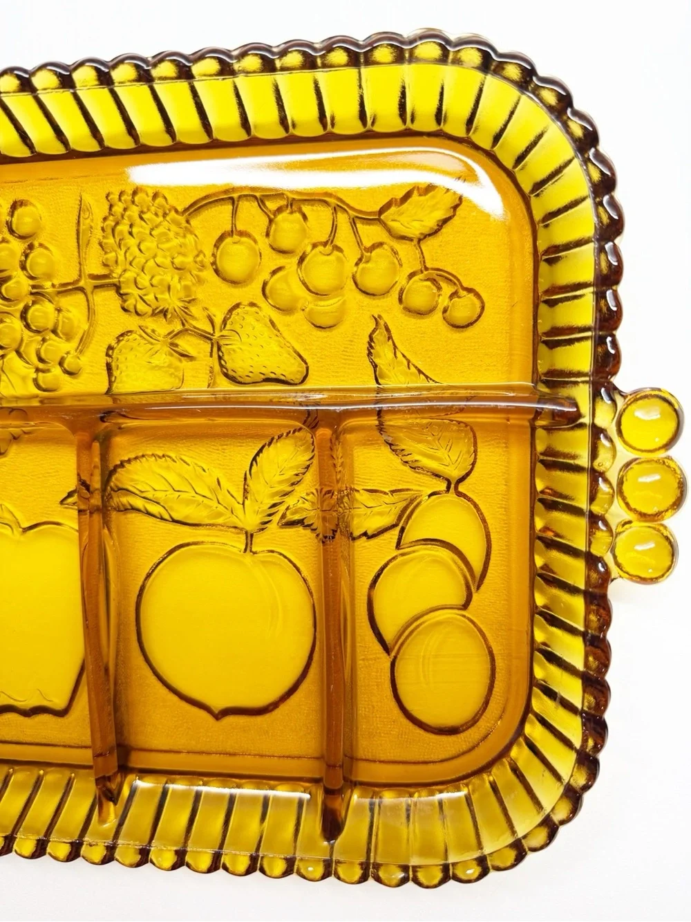Vintage Ornate Amber Indiana Glass Relish Fruit Tray